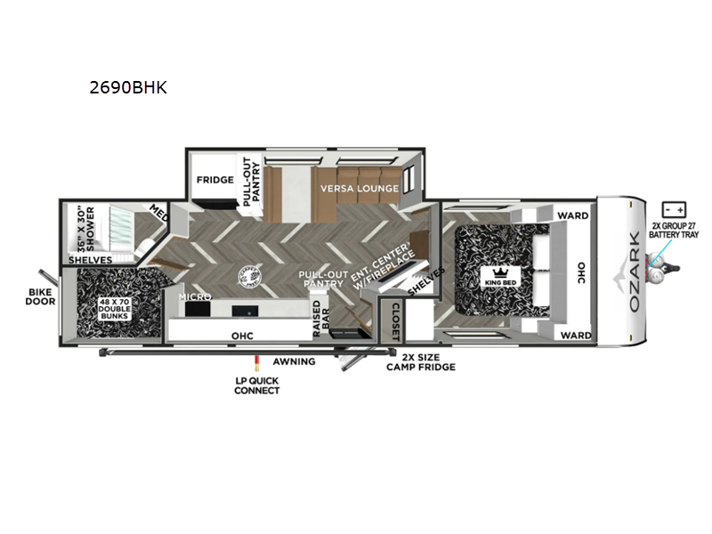 New 2026 Forest River RV Ozark 2690BHK floorplan layout