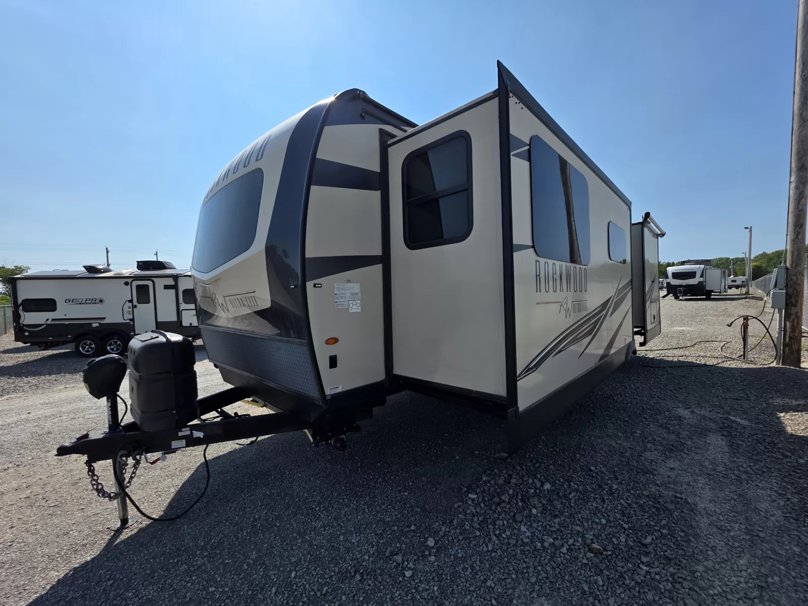 2022 Rockwood Ultra Lite 2608BS travel trailer kitchen and dining area available at Bell Camper Sales in Bartlesville, Oklahoma