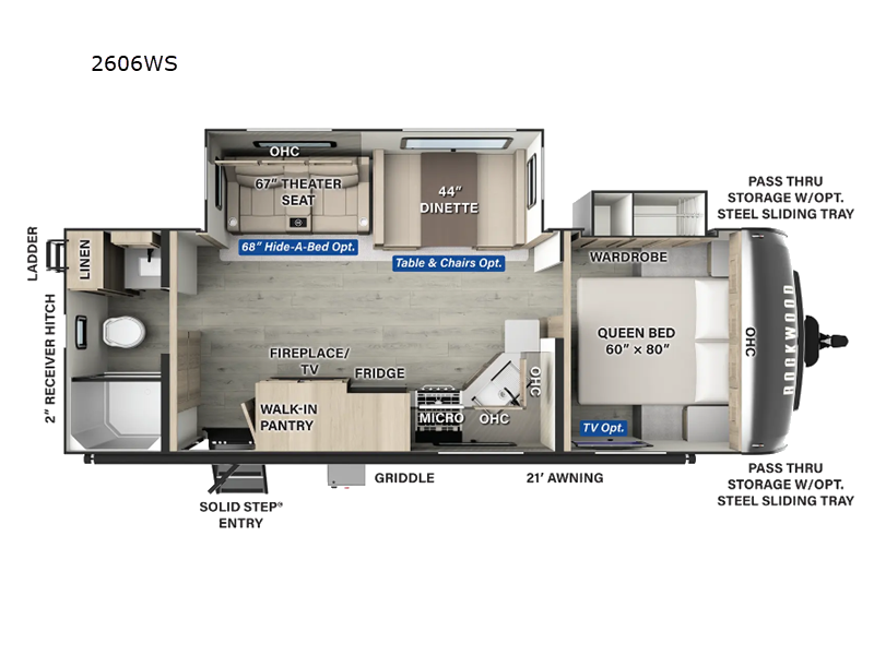 New 2026 Forest River RV Rockwood Ultra Lite 2606WS floorplan layout