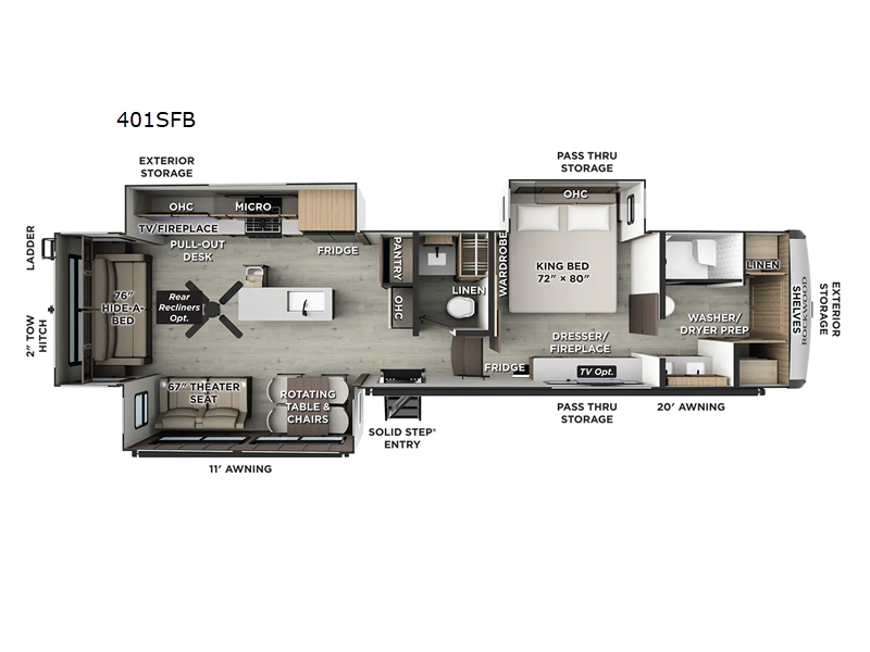 New 2026 Forest River RV Rockwood Signature 401SFB floorplan layout