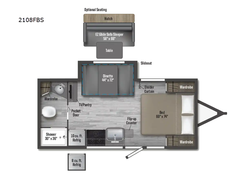 New 2026 Winnebago Micro Minnie 2108FBS floorplan layout