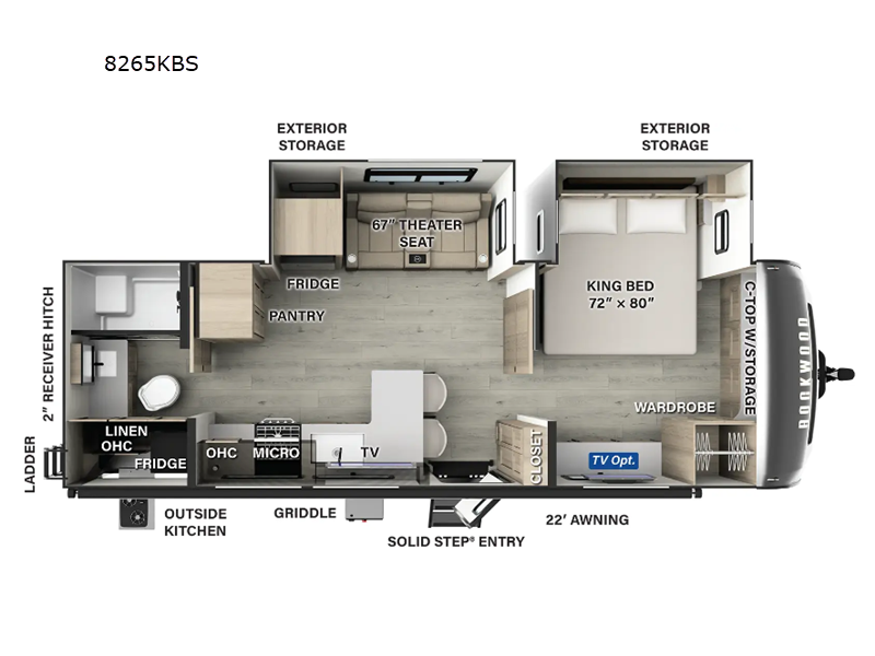 New 2026 Forest River RV Rockwood Signature 8265KBS floorplan layout