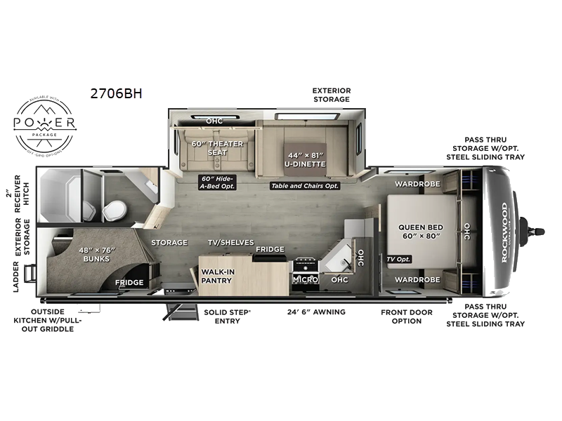 New 2026 Forest River RV Rockwood Ultra Lite 2706BH floorplan layout