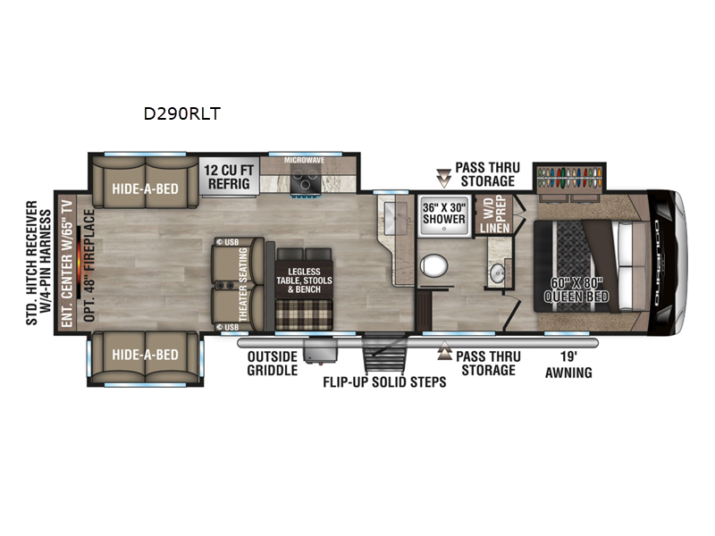 New 2025 KZ Durango Half-Ton D290RLT floorplan layout