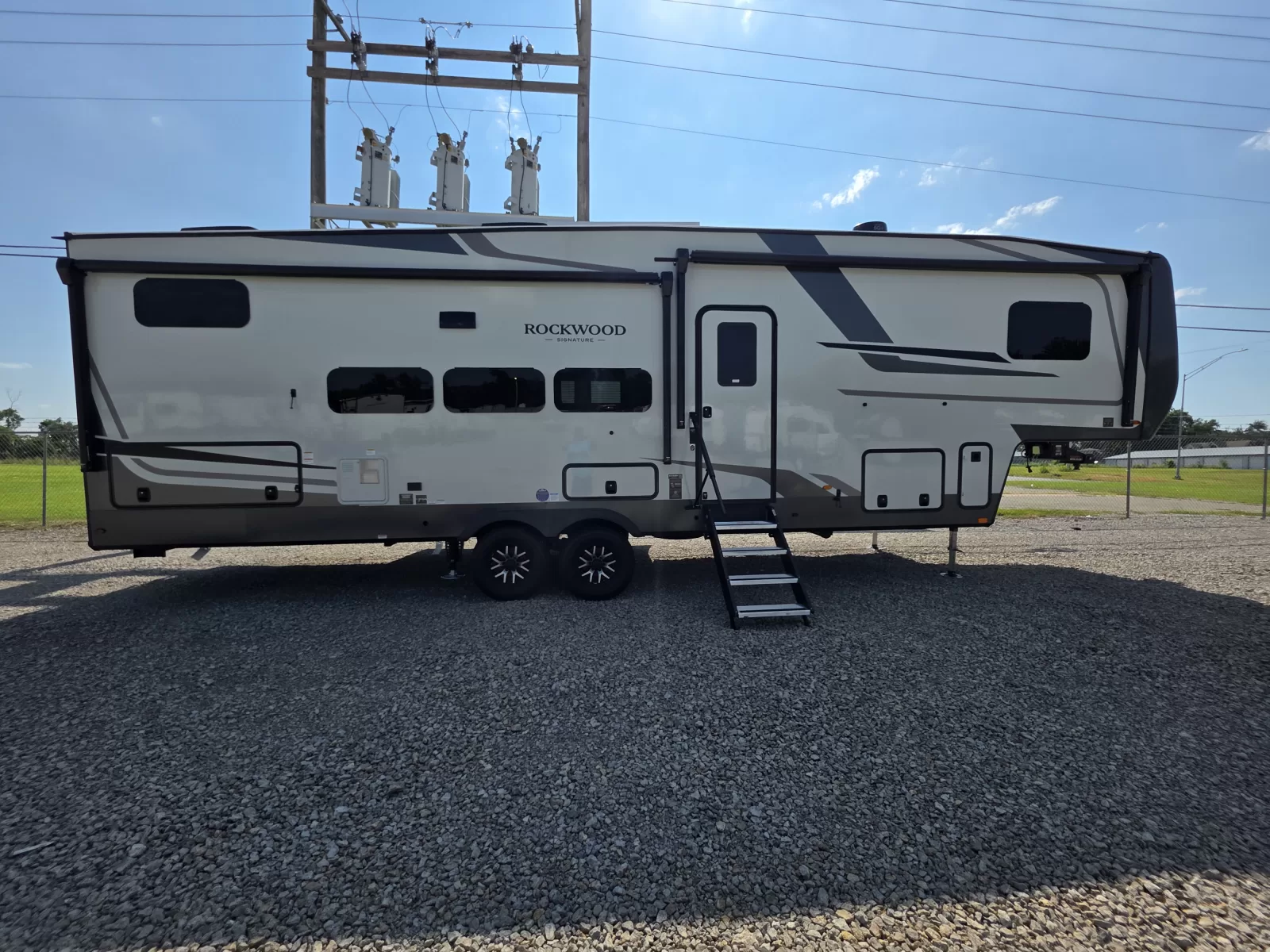 2027 Forest River 374DBH fifth wheel storage compartment available at Bell Camper Sales in Bartlesville, Oklahoma